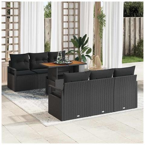 Set Divani Giardino  7 Pezzi con Cuscini Rattan Polietilene Nero, Divano Giardino  2 Posti con Magazzino e Cuscini Rattan Polietilene Nero - Foto 2
