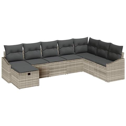Set Divano da Giardino 8 Pezzi con Cuscini Grigio Chiaro Rattan Sintetico - Foto 1