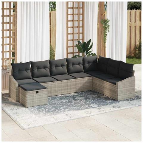 Set Divano da Giardino 8 Pezzi con Cuscini Grigio Chiaro Rattan Sintetico - Foto 2