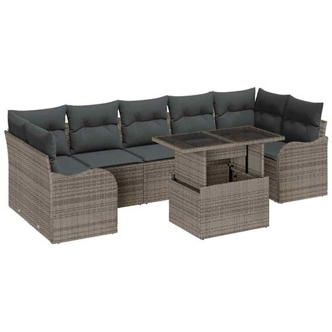 Set Divano Giardino 8 Pezzi con Cuscini Grigio Polirattan,  Divano Giardino 2 Posti con Cuscini Grigio Polirattan - Foto 1