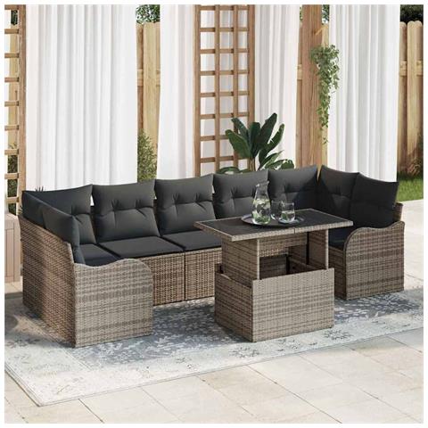 Set Divano Giardino 8 Pezzi con Cuscini Grigio Polirattan,  Divano Giardino 2 Posti con Cuscini Grigio Polirattan - Foto 2