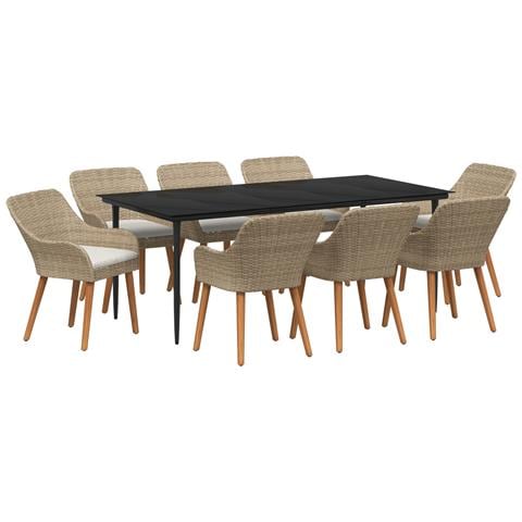 Set Pranzo Giardino 9 Pezzi Beige Rattan Poliestere - Foto 1