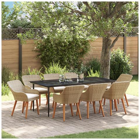 Set Pranzo Giardino 9 Pezzi Beige Rattan Poliestere - Foto 2