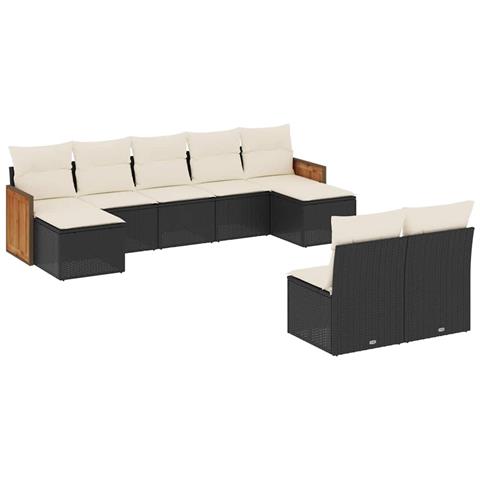 Set Divani da Giardino 9 pz con Cuscini Nero in Polyrattan - Foto 1