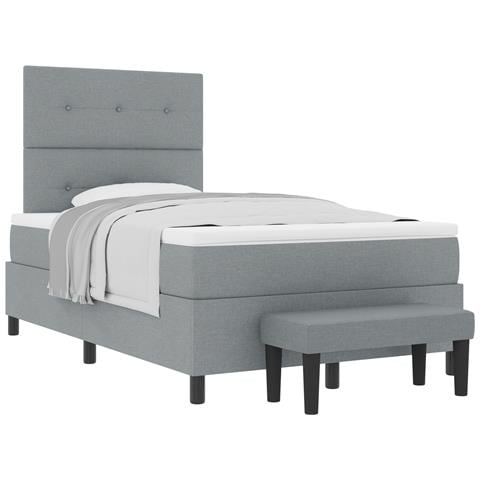Letto con rete a molle con materasso e panca grigio chiaro 120x190 cm in tessuto - Foto 1