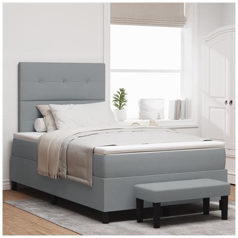 Letto con rete a molle con materasso e panca grigio chiaro 120x190 cm in tessuto - Foto 2