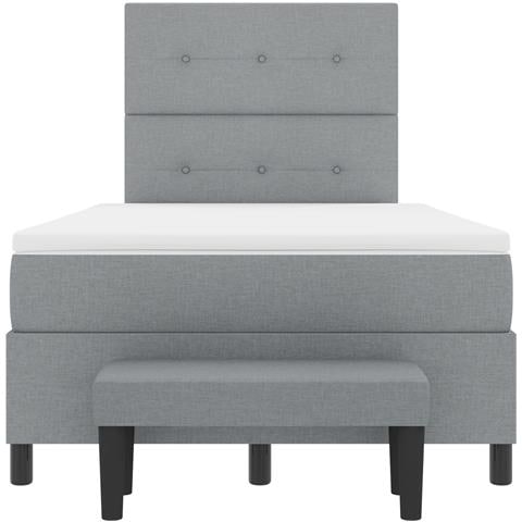 Letto con rete a molle con materasso e panca grigio chiaro 120x190 cm in tessuto - Foto 9