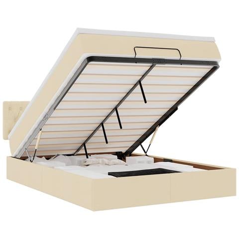 Pouf Letto con Materasso e LED Crema 140x200 cm in Tessuto - Foto 1