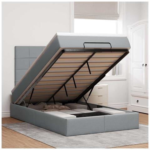 Struttura Letto Pouf con Materasso 120x190 cm in Tessuto - Foto 2