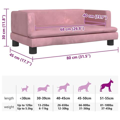 Lettino per Cani Rosa 80x45x30 cm in Velluto - Foto 7