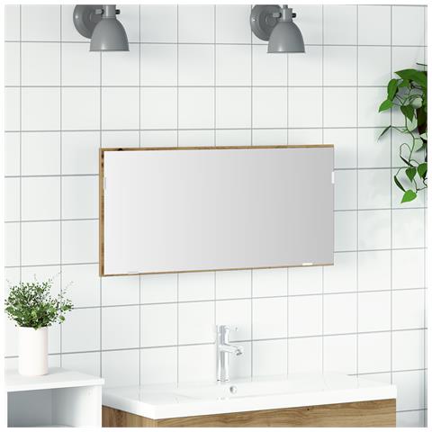 Mobile da bagno con specchio con luce LED in rovere artigianale 80x37 cm - Foto 2