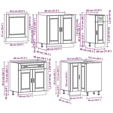 Set Mobili da Cucina 11 pz Porto Bianchi Lucido in Truciolato - Foto 9