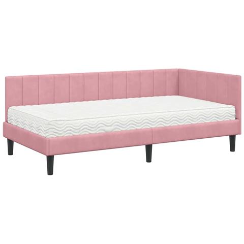 Cornice del letto ad angolo Rosa 100 x 200 cm Velluto - Foto 1