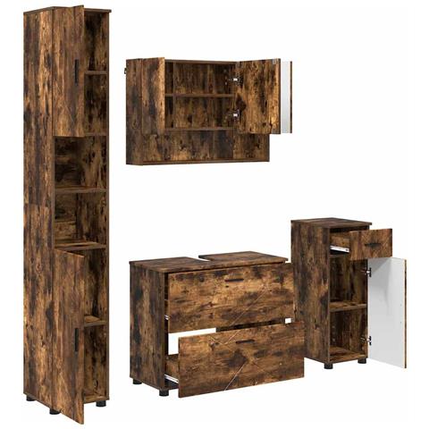 Set di mobili per il bagno 4 pcs Rovere fumo 30 x 35 x 192 cm - Foto 1