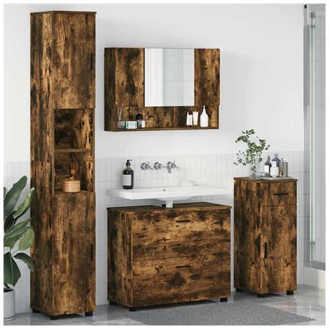 Set di mobili per il bagno 4 pcs Rovere fumo 30 x 35 x 192 cm - Foto 2