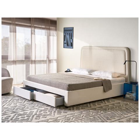 Letto Con Cassetti Contenitori Bouclé Sardent 180 X 200 Cm Bianco Sporco - Foto 1