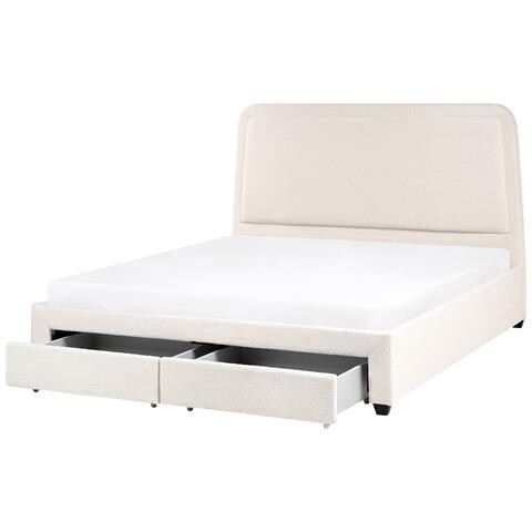 Letto Con Cassetti Contenitori Bouclé Sardent 180 X 200 Cm Bianco Sporco - Foto 2