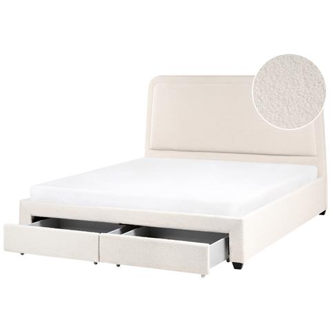 Letto Con Cassetti Contenitori Bouclé Sardent 180 X 200 Cm Bianco Sporco - Foto 7
