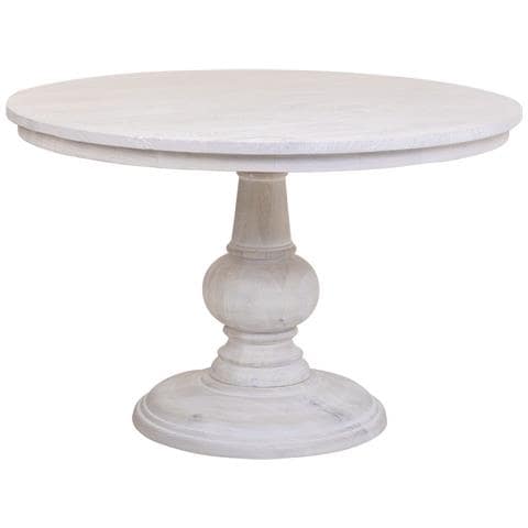 Tavolo Da Pranzo Rotondo In Legno Di Mango Finitura Bianca D120x77 - Foto 1