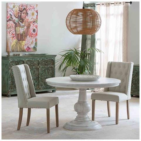 Tavolo Da Pranzo Rotondo In Legno Di Mango Finitura Bianca D120x77 - Foto 2