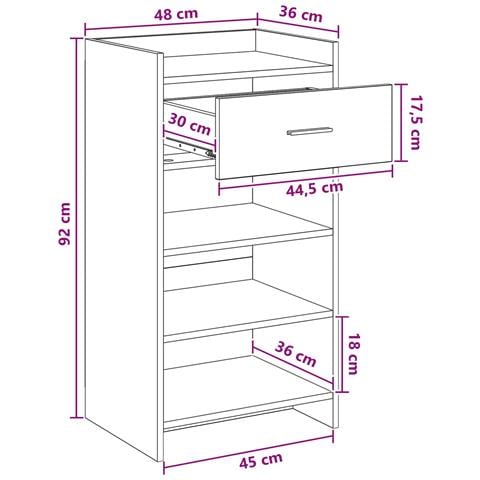 Mobile per scarpe con cassetto Rovere Nero 48 x 36 x 92 cm - Foto 9