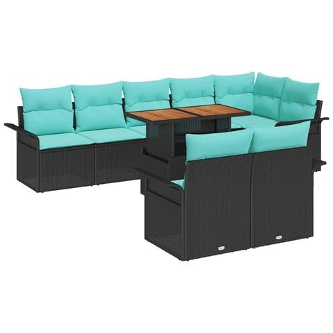 Set Divano da Giardino con cuscino 9 pcs Nero e blu - Foto 1