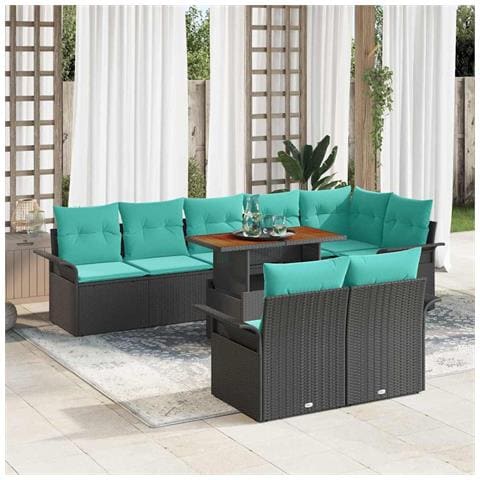 Set Divano da Giardino con cuscino 9 pcs Nero e blu - Foto 2