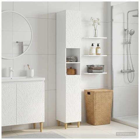 Armadio da Bagno con Ripiano Aperto DELFT Bianco Lucido - Foto 2