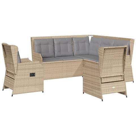 Set Divani da Giardino 5 pz con Cuscini in Polyrattan Beige - Foto 1