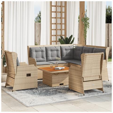 Set Divani da Giardino 5 pz con Cuscini in Polyrattan Beige - Foto 2