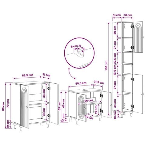 Set di armadietti da bagno in 3 pezzi ALKMAAR Legno antico - Foto 2