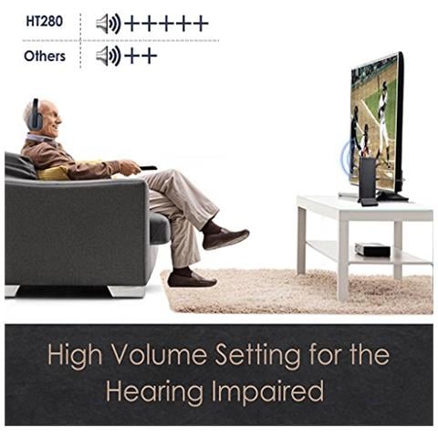 Ht280 Cuffie Wireless Per Tv Senza Fili Con Trasmettitore Rf 2.4g, Dock Di Ricarica, Sistema Ottico Digitale, Cuffia Ad Alto Volume Ideale Per Anziani E Ipoudenti, Portata 30 Metri - Foto 4