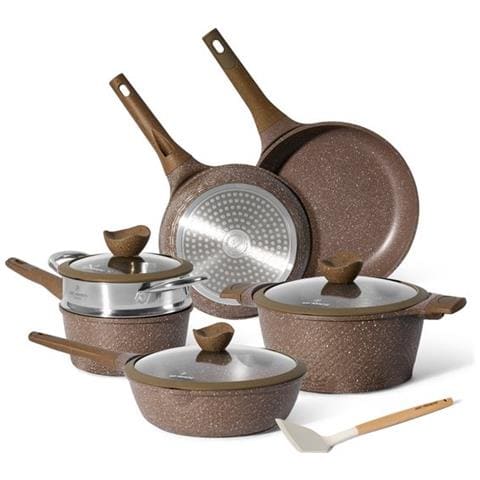 10 Set di pentole e padelle a induzione - Set di pentole e padelle con coperchio per tutte le fonti di riscaldamento - Pentole antiaderenti - Coperchio in vetro - Set di pentole antiaderenti - Pentole senza Pfoa - Pfas - Grip freddo soft touch - Foto 1