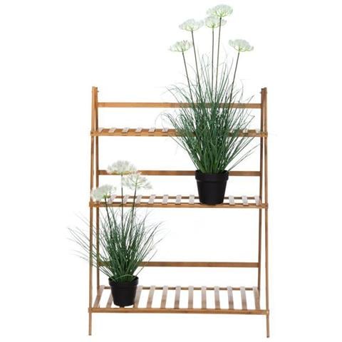 Fioriera Bambu Scaffale Espositore Pieghevole 3 Livelli Per Piante 70x40x97 Cm - Foto 2