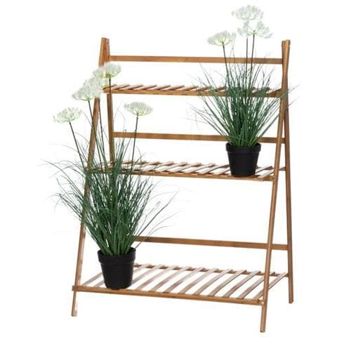 Fioriera Bambu Scaffale Espositore Pieghevole 3 Livelli Per Piante 70x40x97 Cm - Foto 1
