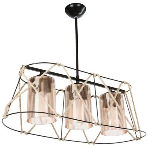 Lampada A Sospensione Gezegen Asz0986 3 Luci Metallo Nero E Corda - Foto 2