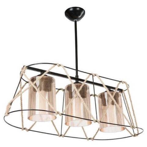 Lampada A Sospensione Gezegen Asz0986 3 Luci Metallo Nero E Corda - Foto 1