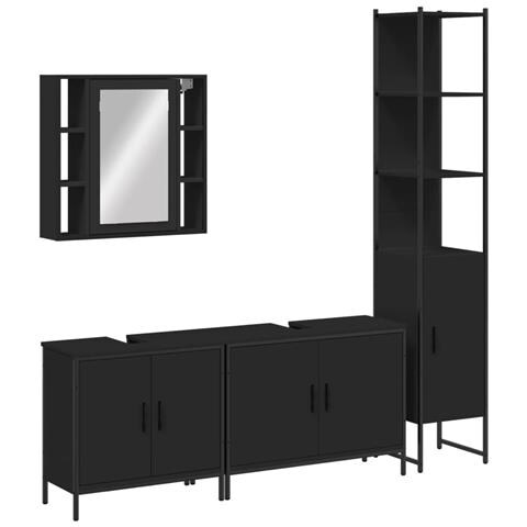 Set Mobili Da Bagno 4 Pz Nero In Legno Multistrato - Foto 1