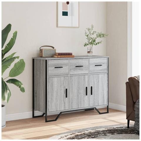 Credenza Grigio Sonoma 97x32,5x74,5 Cm In Legno Multistrato - Foto 3