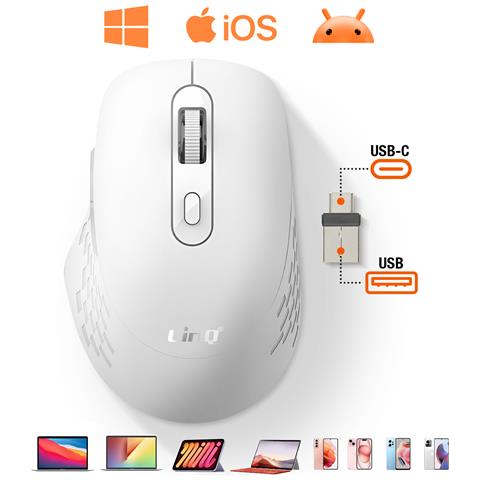Mouse Senza Fili Wi-fi E Bluetooth 2.4g Con Dongle Usb-c E Usb, Bianco - Foto 2