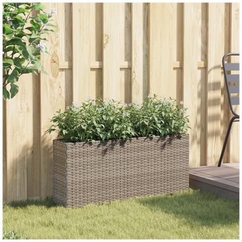 Fioriera Da Giardino Con 2 Vasi Grigia 90x20x40cm In Polyrattan - Foto 3