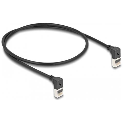 Cavo di rete RJ45 Cat. 6A S /FTP Slim da 90° angolato verso l'alto / verso l'alto 0,5 m nero - Foto 1