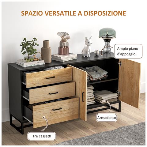 Credenza Moderna con 3 Cassetti e un Armadietto Cucina 2 Ante Soft-Close con Ripiano Regolabile - Foto 2