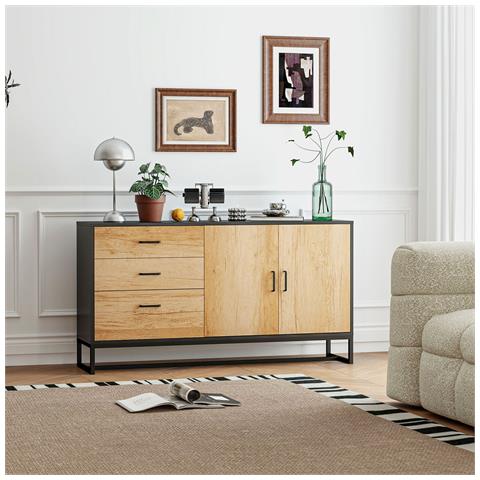 Credenza Moderna con 3 Cassetti e un Armadietto Cucina 2 Ante Soft-Close con Ripiano Regolabile - Foto 6