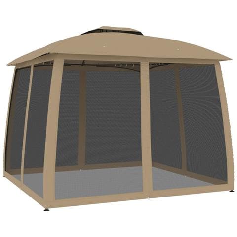 Gazebo Con Tetto Doppio/pareti Rete Tortora 2,93x2,93 M Acciaio - Foto 2