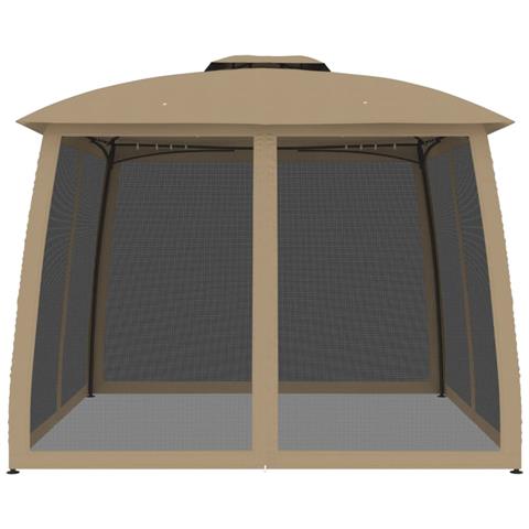 Gazebo Con Tetto Doppio/pareti Rete Tortora 2,93x2,93 M Acciaio - Foto 3
