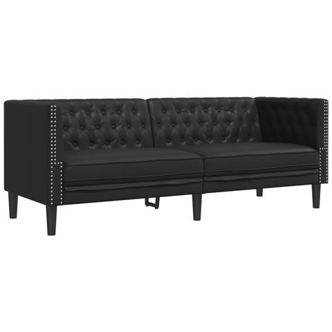 Divano Chesterfield A 3 Posti Nero In Similpelle - Foto 2