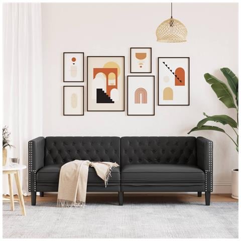 Divano Chesterfield A 3 Posti Nero In Similpelle - Foto 3