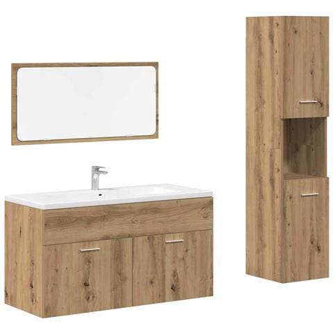 Set Mobili Da Bagno 3 Pz Rovere Artigianale Legno Multistrato - Foto 2