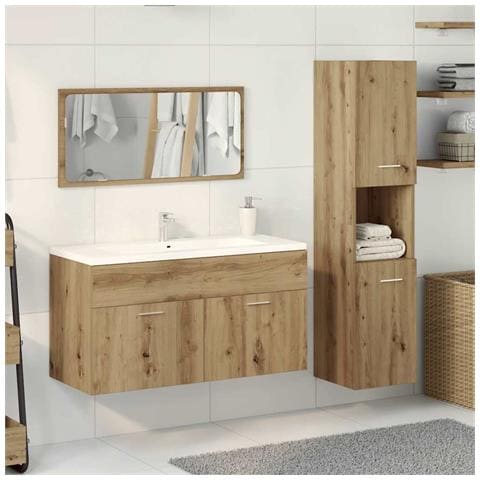 Set Mobili Da Bagno 3 Pz Rovere Artigianale Legno Multistrato - Foto 3